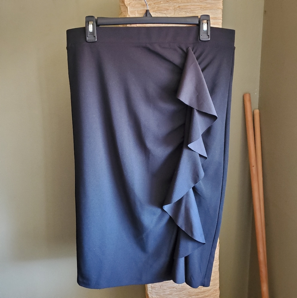 Black Pencil Skirt with Side Ruffle